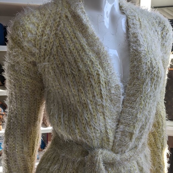 Anthropologie Yellow Larkin Shimmer Sweater Belted - Picture 5 of 10